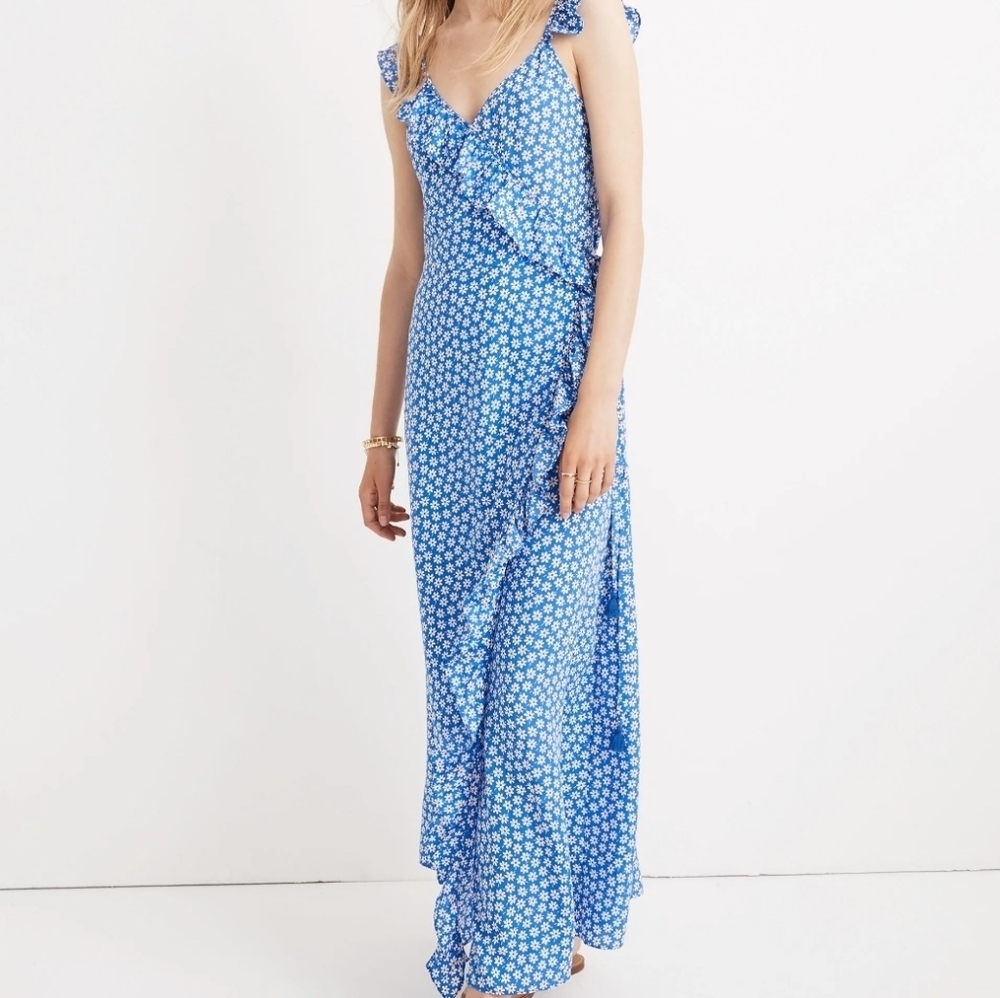 Madewell Faux Wrap Micro Daisy Floral Maxi Dress Cottage Core Sz 6